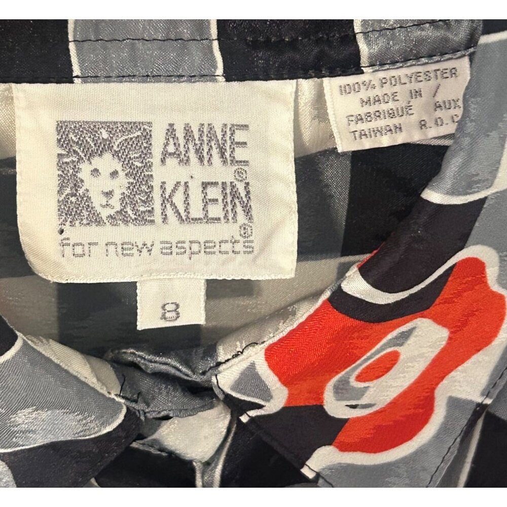 Vintage Anne Klein Women's Black White Gingham Checkered Blouse Red Poppy Size 8 - Picture 3 of 9